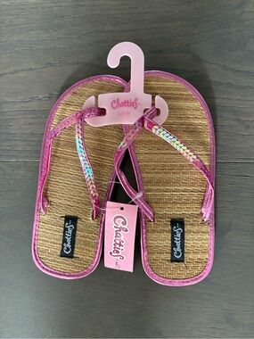Chatties girls pink beach flip flops sz 1-2 NWT